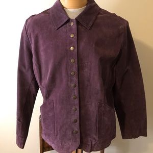 Plus Size Christopher & Banks Plum Leather Button Down Jacket, EUC